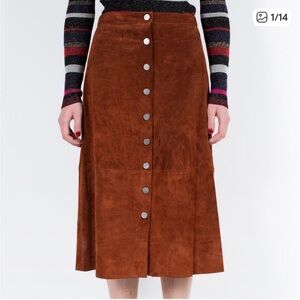 Diane Von Furstenberg A-Line Suede Skirt in Rich Brown